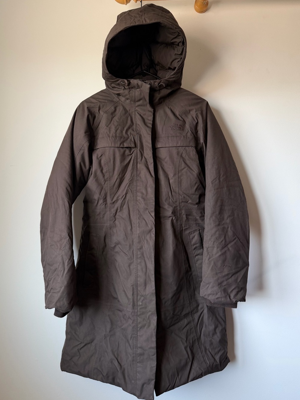 Women’s The North Face HyVent down parka coat size small chocolate brown - Picture 2 of 16